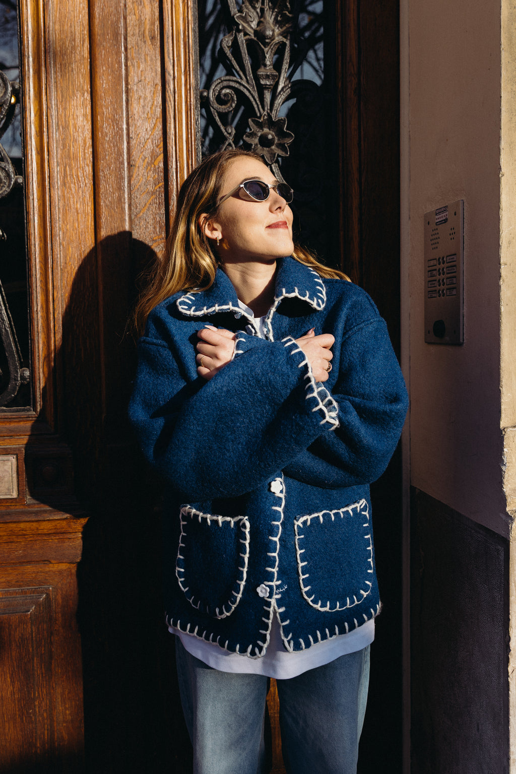 Veste en laine bleu marine