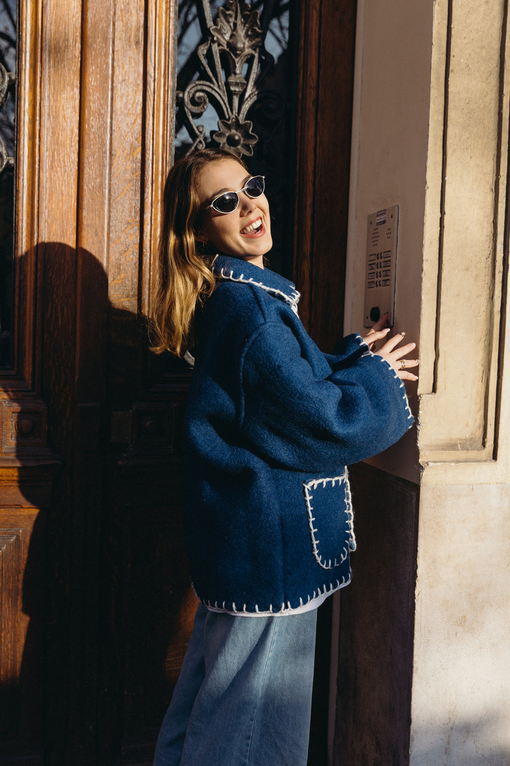 Veste en laine bleu marine