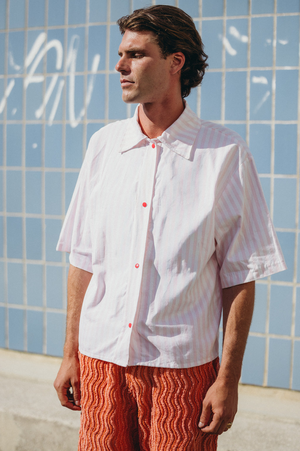 Chemise à rayures rose