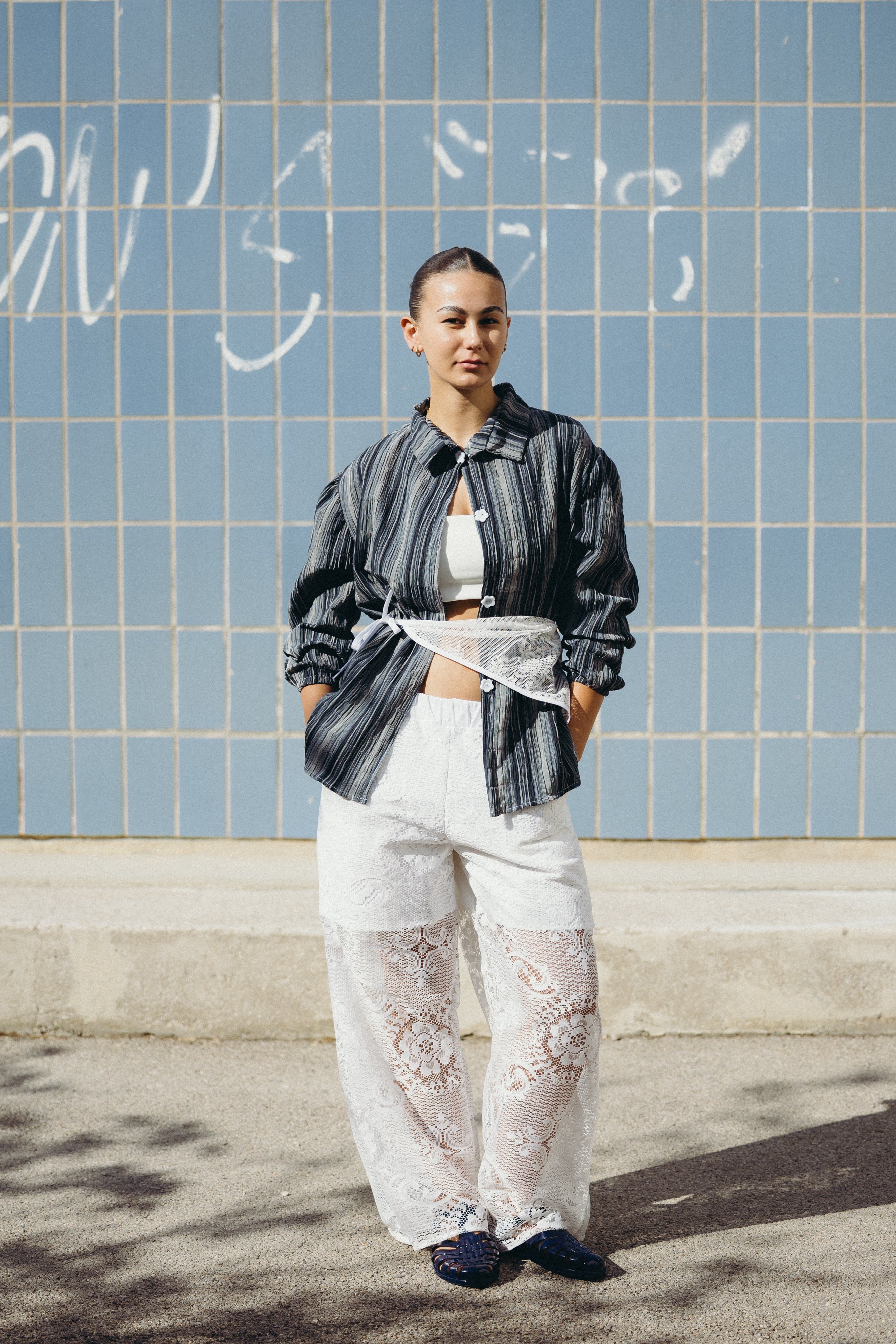Pantalon blanc en dentelle