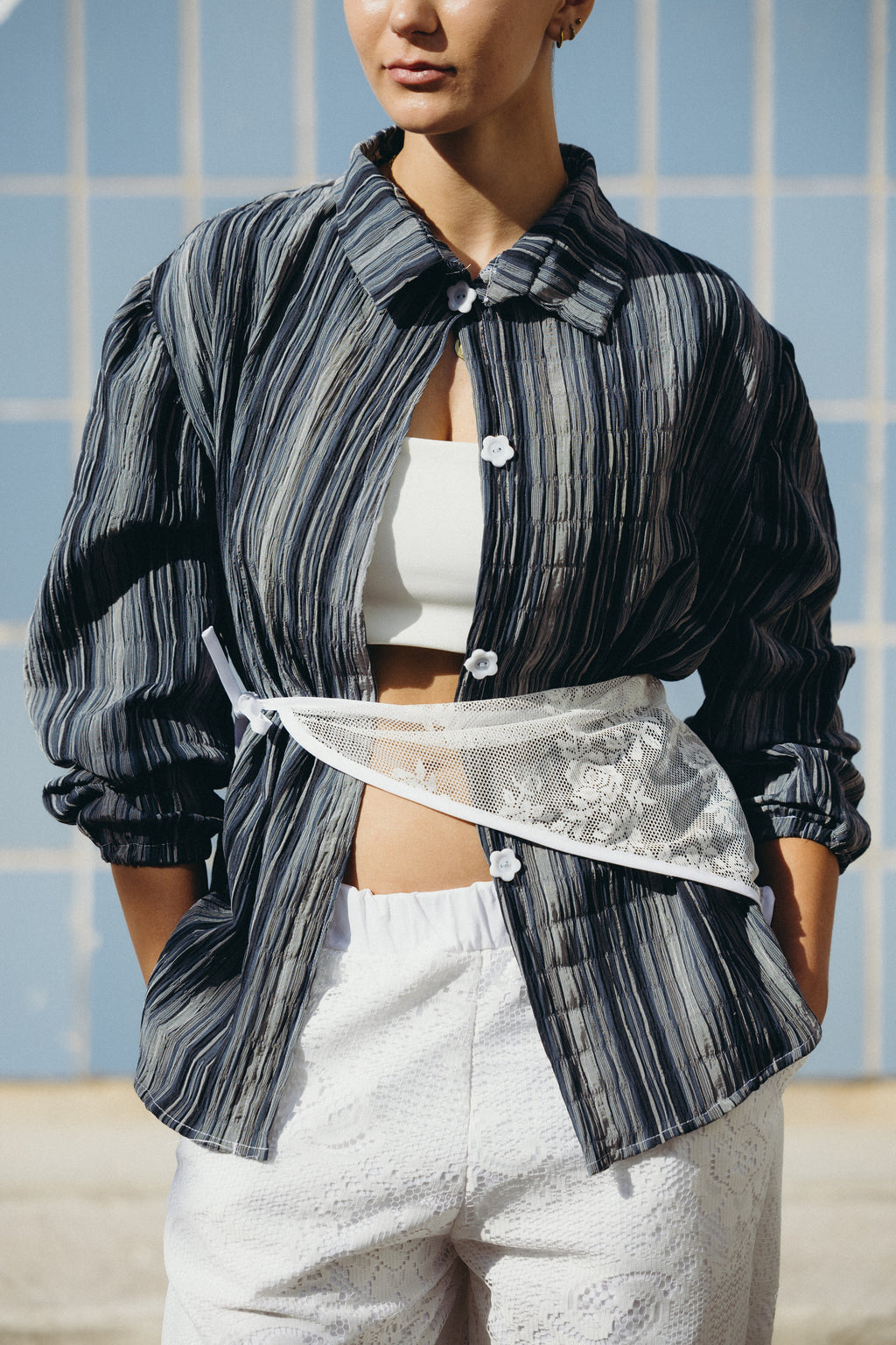 Chemise à rayures effet gauffré