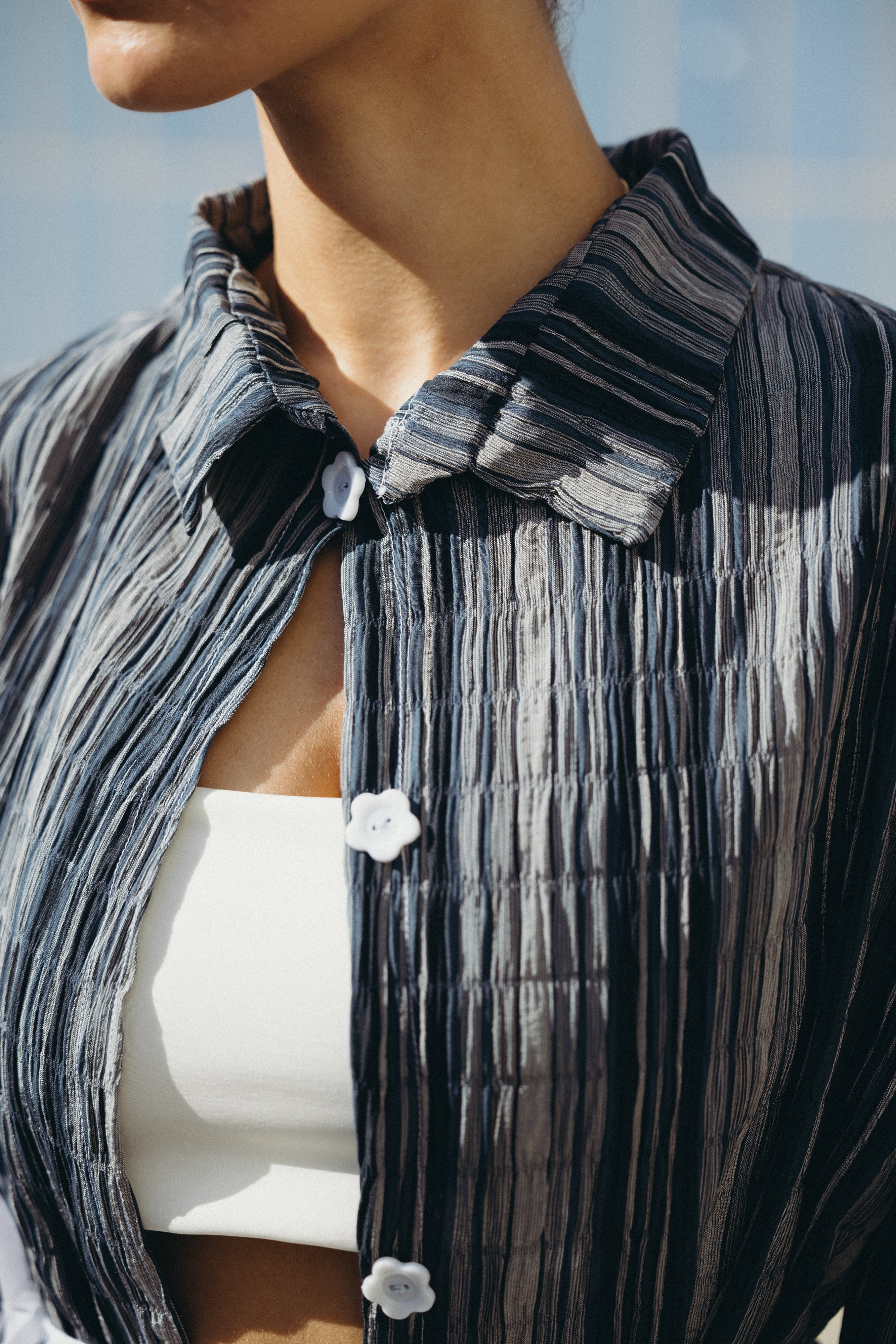 Chemise à rayures effet gauffré